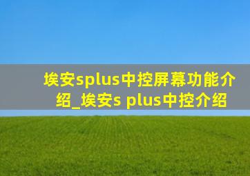 埃安splus中控屏幕功能介绍_埃安s plus中控介绍